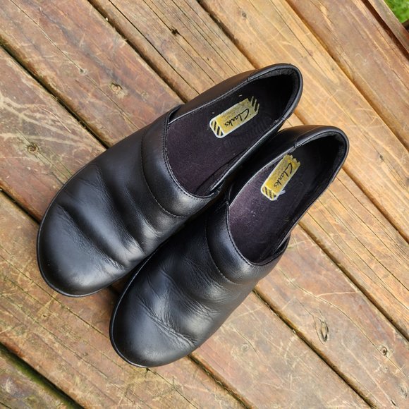 Clarks Grasp Chime Black Leather Slip Resist Slip on Work Clogs Women's Sz 8.5 M - Picture 13 of 15